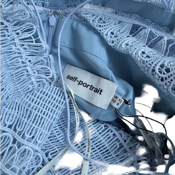 $675 Self-Portrait Blue Teardrop Guipure Lace Maxi Dress - US 8 / UK 12 - Picture 11 of 11